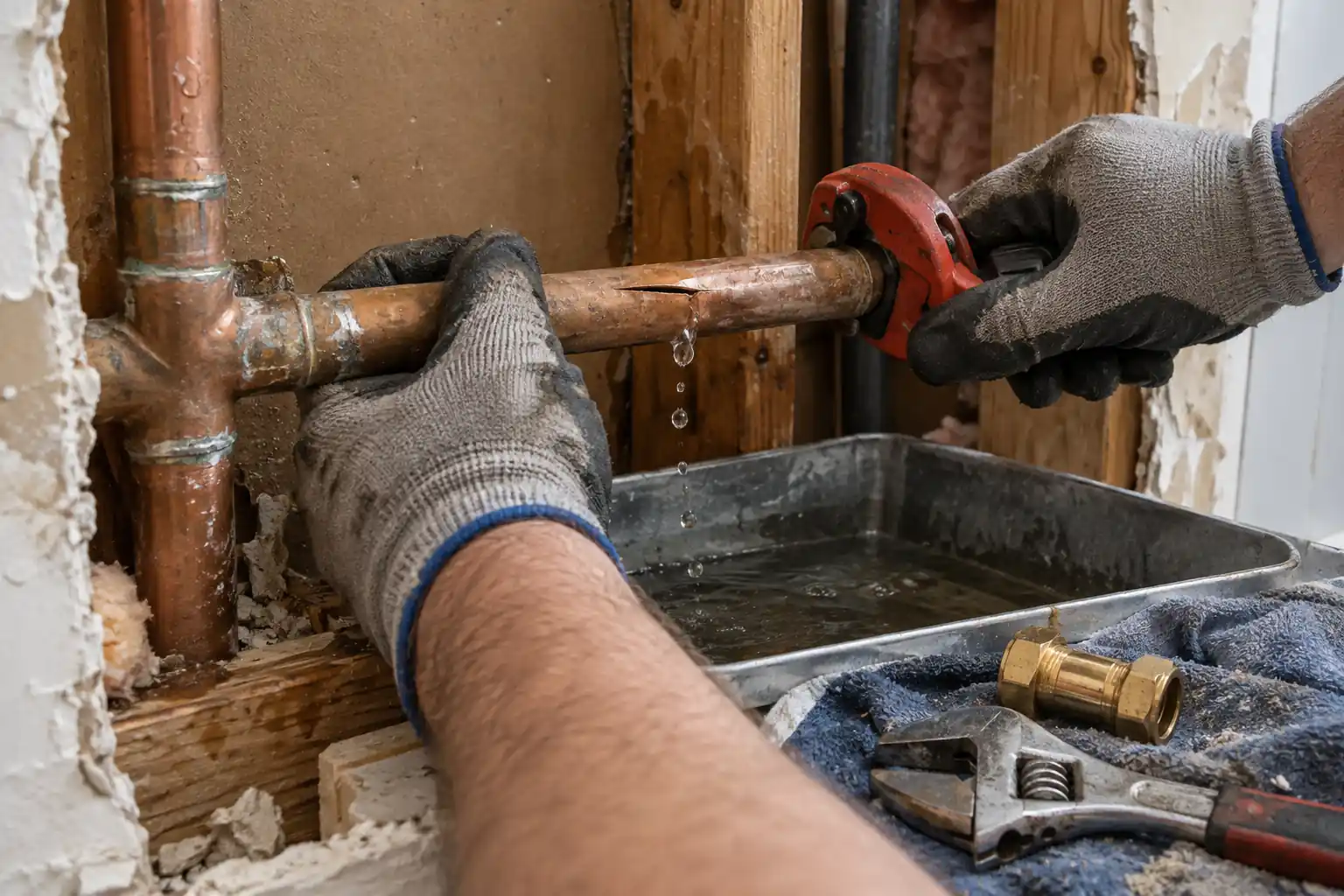 Burst pipe repair in Kyle, TX: fixing a split copper water pipe Burst pipe repair in Kyle, TX: fixing a split copper water pipe