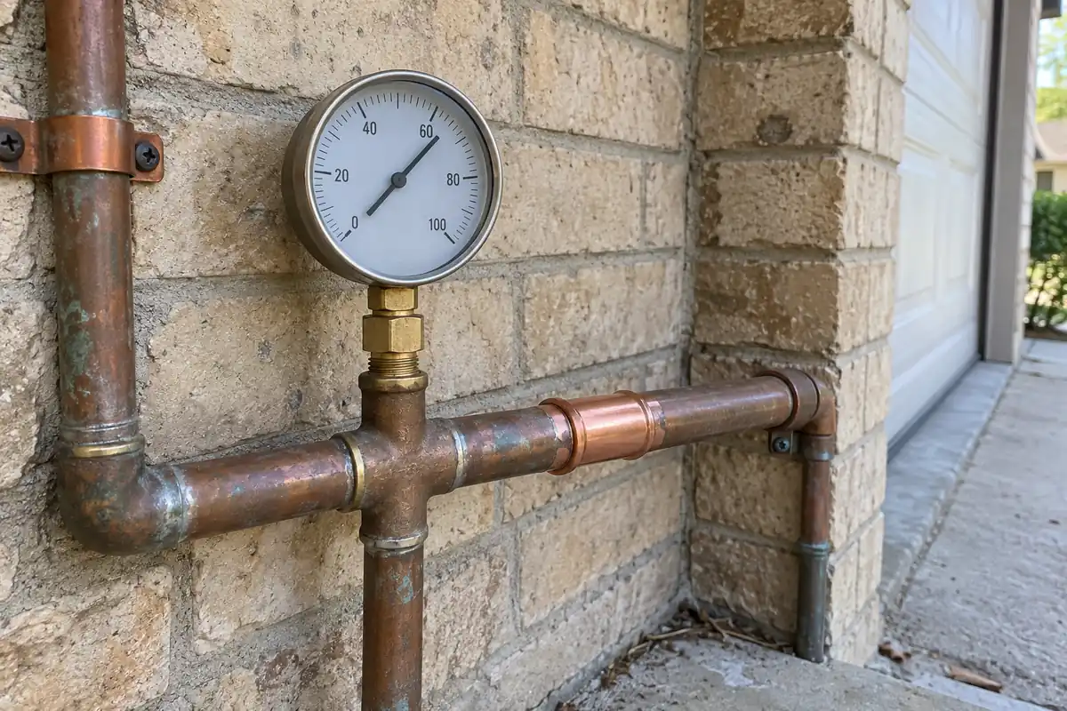 Pressure testing a repaired water line in Kyle, TX Pressure testing a repaired water line in Kyle, TX